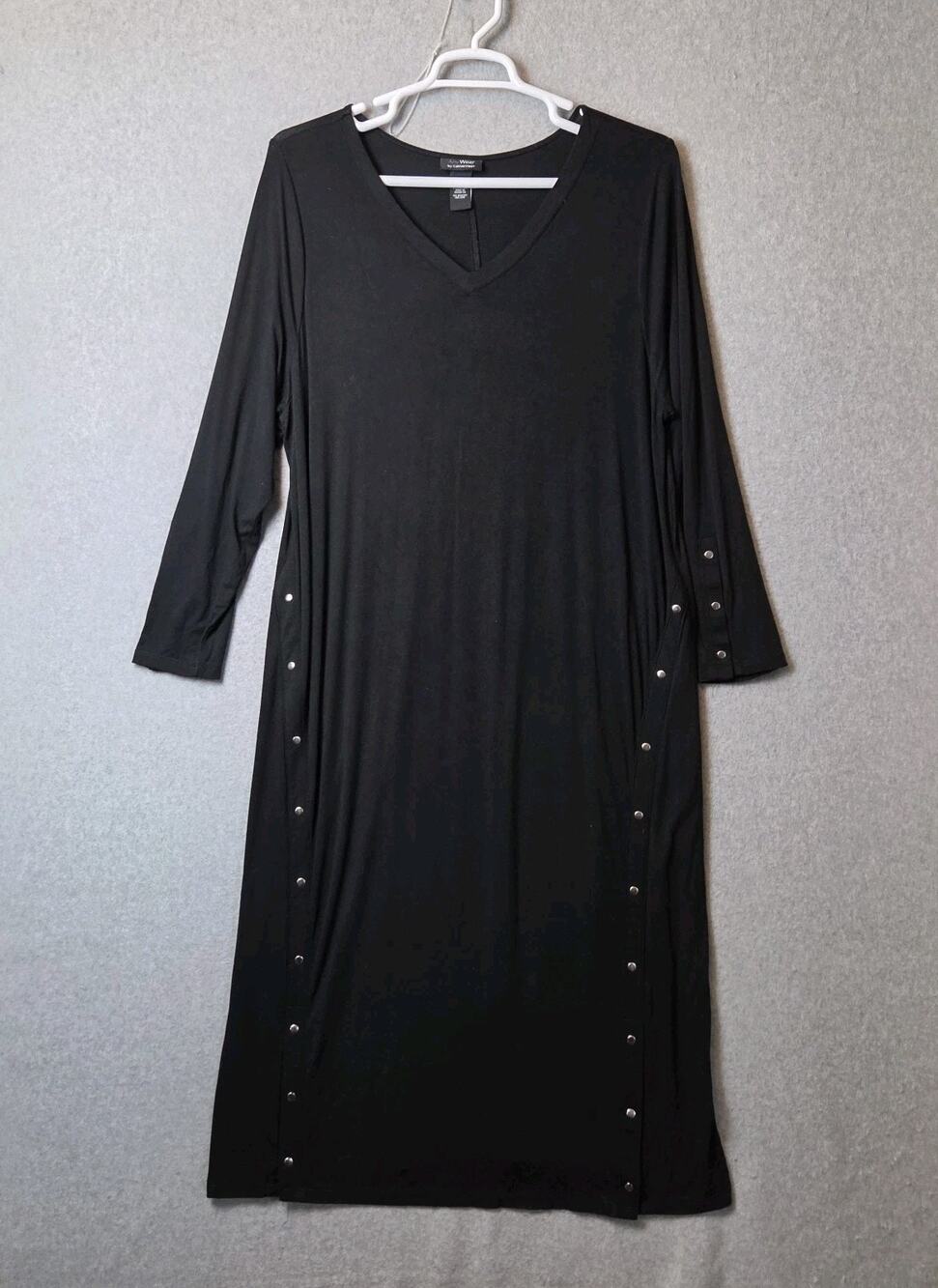 AnyWear By Catherines Black LS V Neck Shift Maxi Dress Women's Plus 1X Stretch